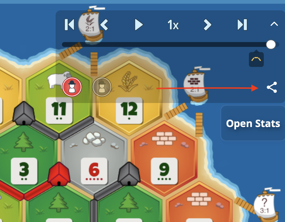 Colonist.io share button on the post-game screen